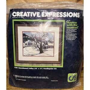 Vintage 1984 Creative Expressions Needlepoint Kit #3201 Snowbound Valley 18x14"